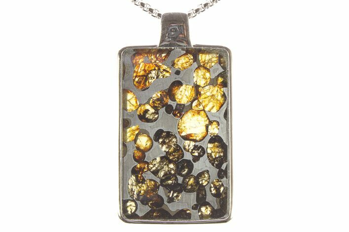 Sericho Pallasite Rectangular Meteorite Pendant - Kenya #297711